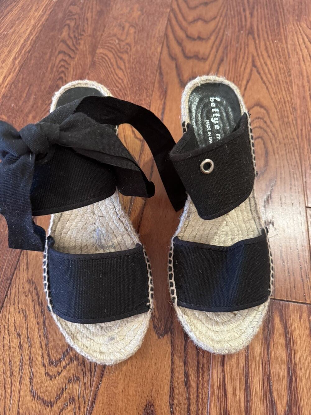 Bettye Muller Wedge Espadrille Black Lades 7 EU 37 Wear With‎ or Without Ribbon